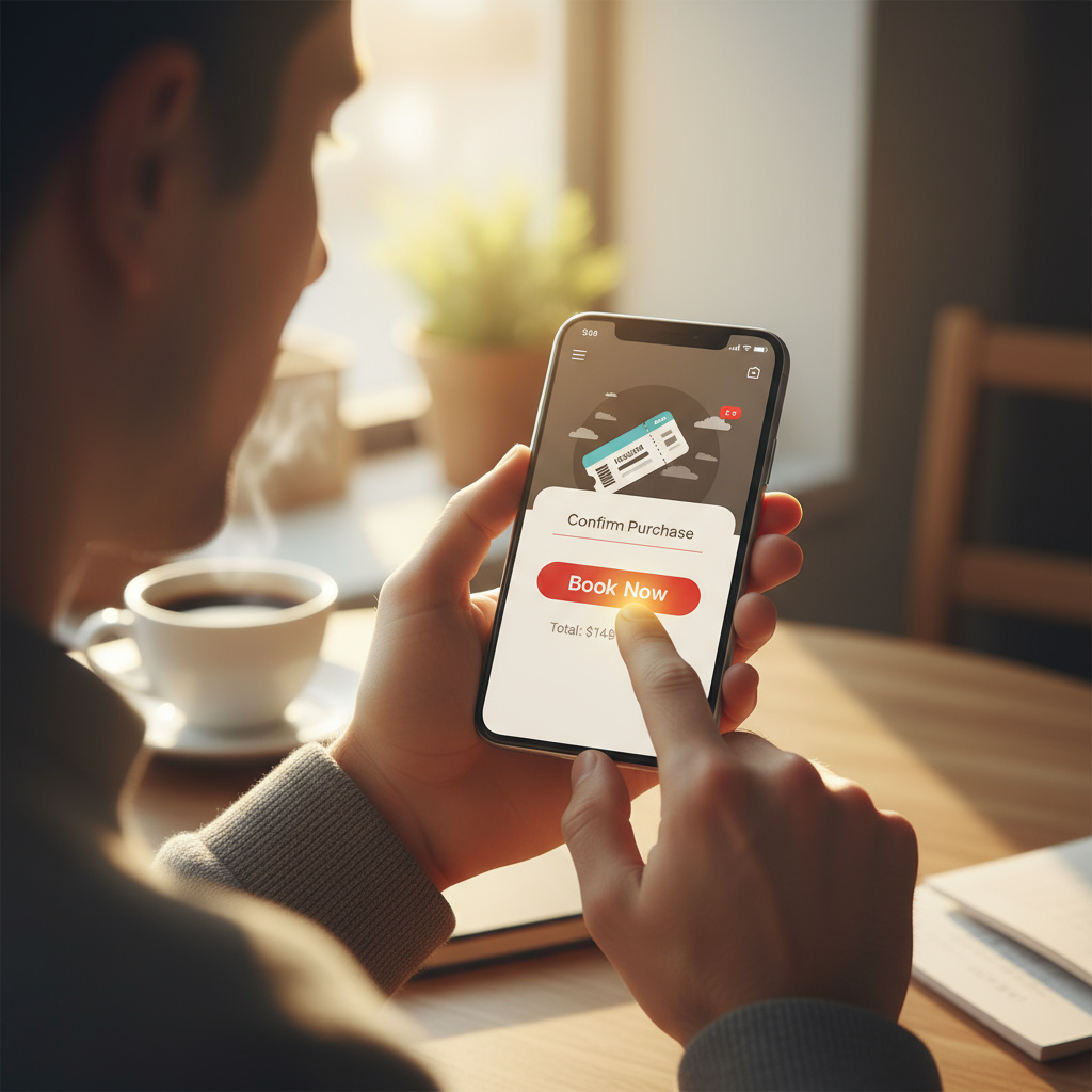 Confirming a ticket purchase on a smartphone