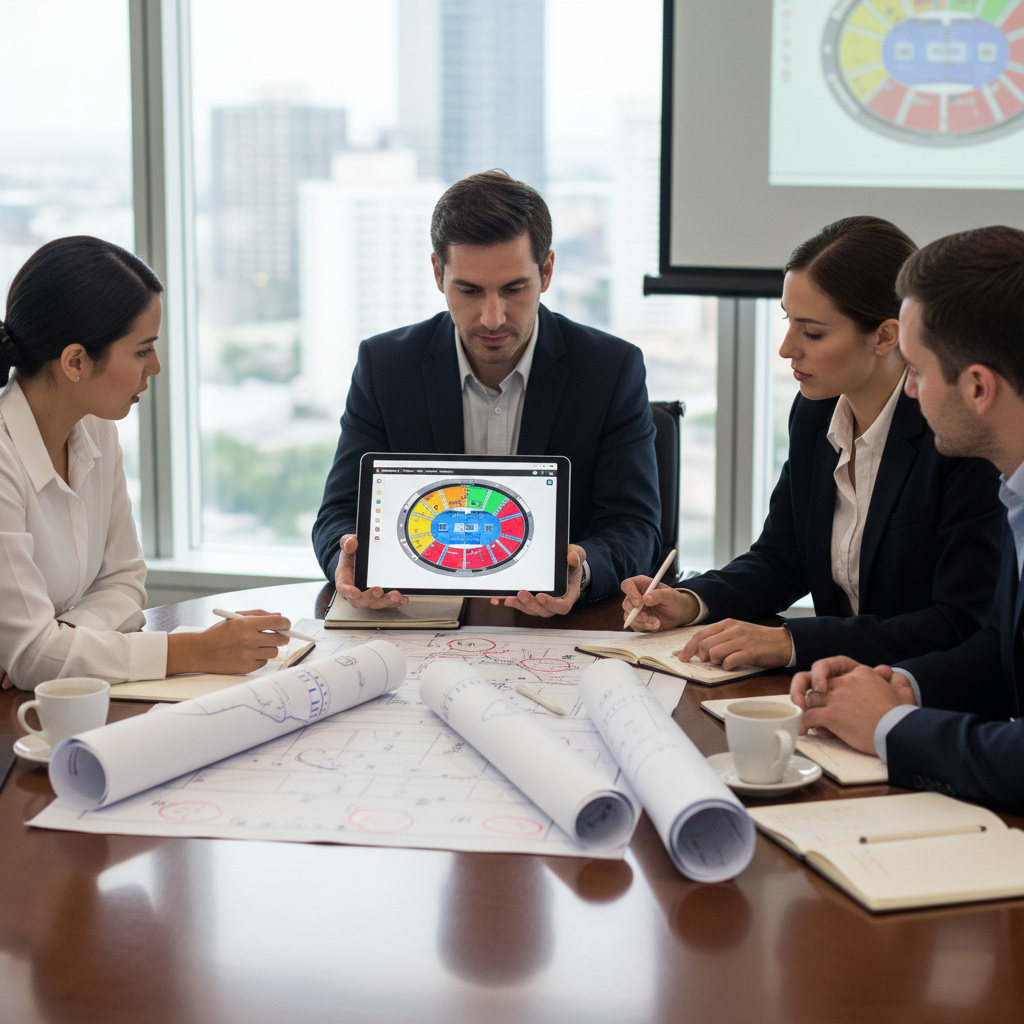 Team reviewing seating options for a group booking